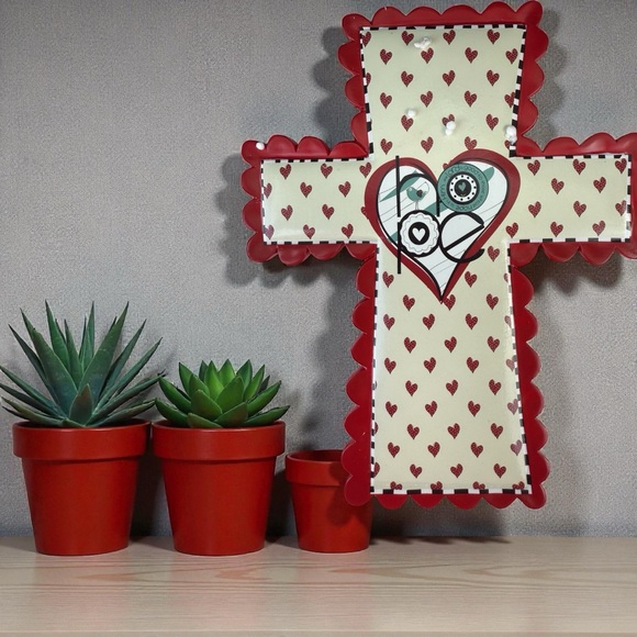 Westland Giftware Other - HOPE SAYING  Heart Patterned Red and White Cross Wall Decor NEW in Box